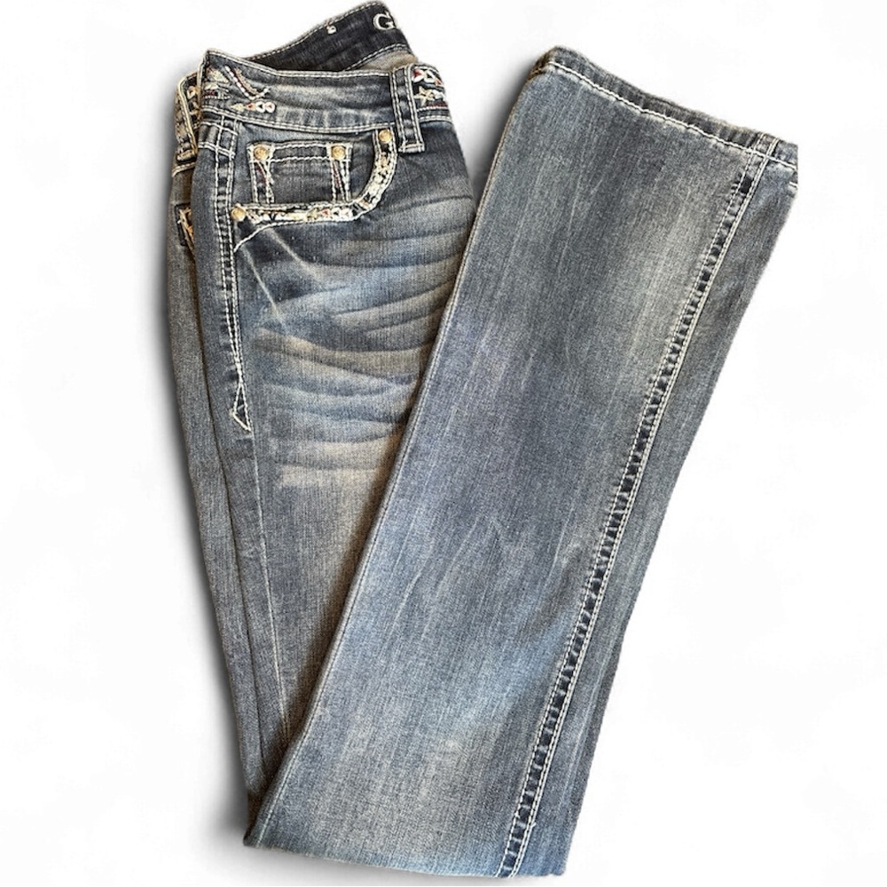 Grace in LA Blue Denim Jeans Bootcut Western Style Juniors Size 26